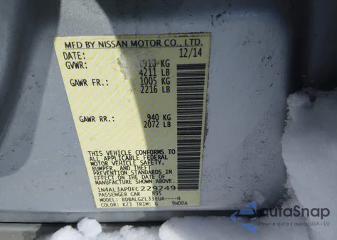 2015 Nissan Altima 2.5 S z USA, uszkodzony, nr VIN 1N4AL3AP0FC229249